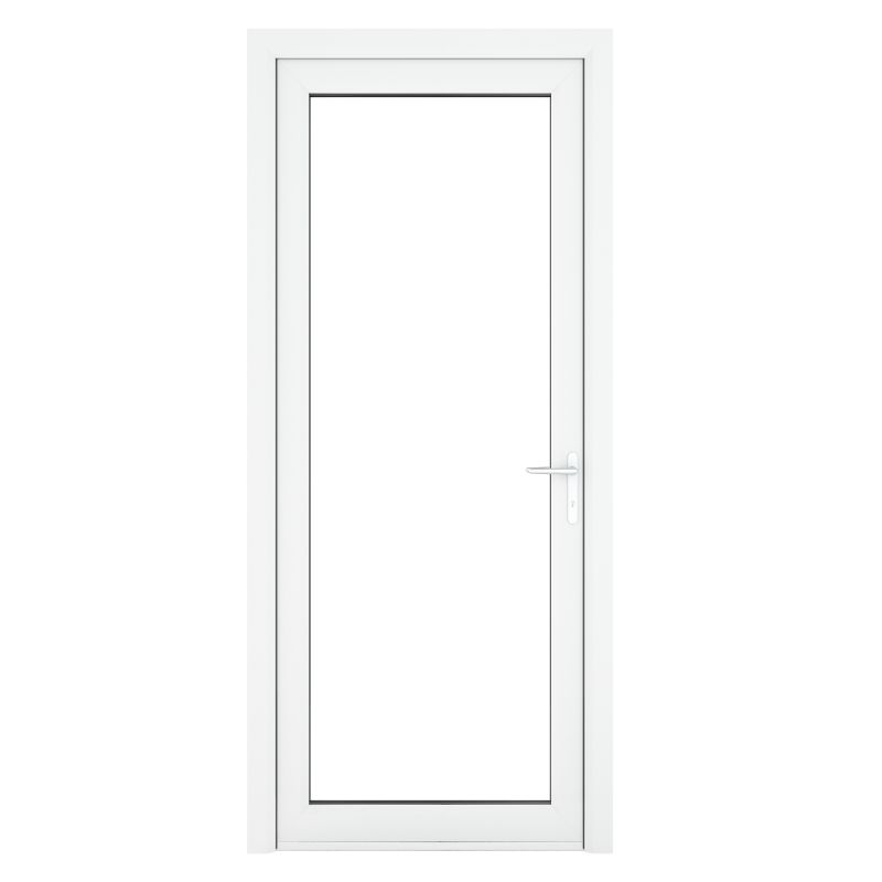 WHITE PVC-U SINGLE DOOR CLEAR GLAZED LEFT HAND