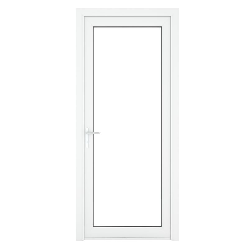 WHITE PVC-U SINGLE DOOR CLEAR GLAZED RIGHT HAND