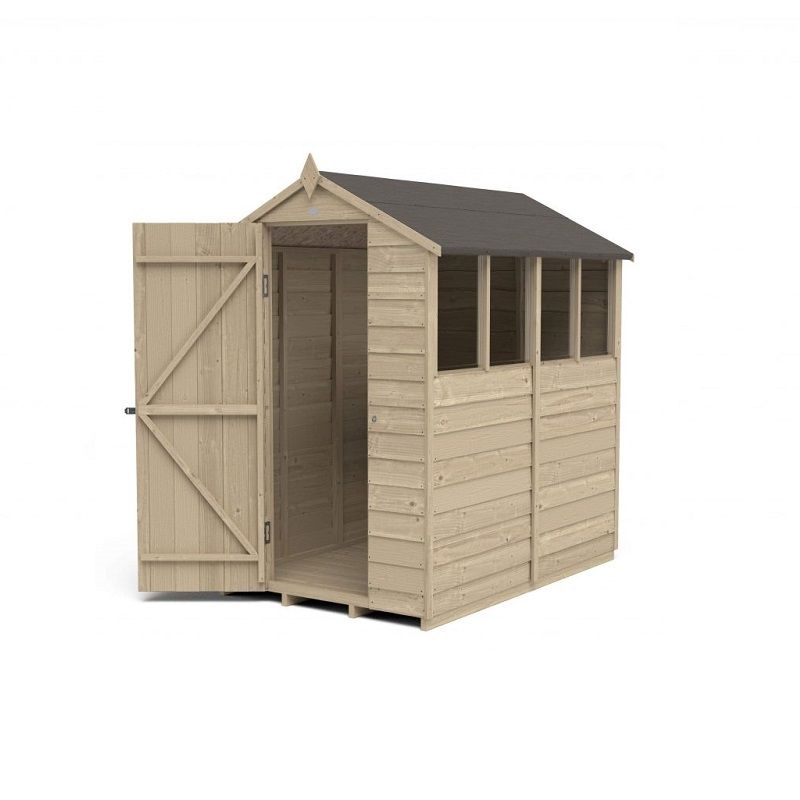 6x4 Overlap Pressure Treated  Apex Shed - 4 Window 