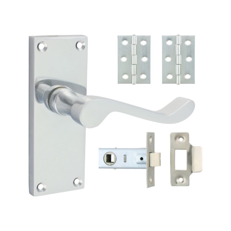 VICTORIAN SCROLL LATCH DOOR PACK POLISHED CHROME  200627